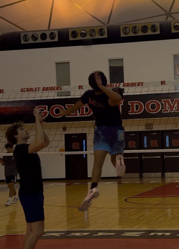 Playing volleyball